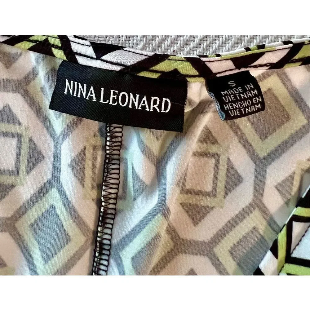 Nina Leonard - Green & Black Geometric Stretch Shift Dress Size Small